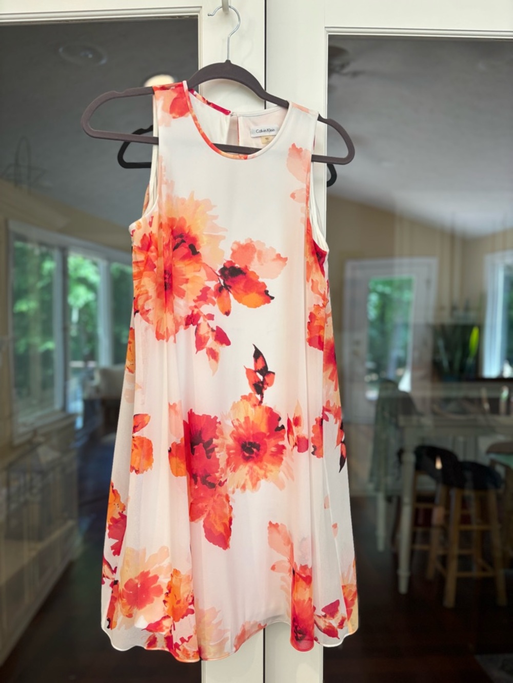 Calvin Klein White Mini Dress with Coral and Orange Floral Print